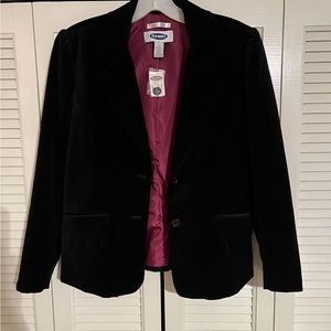 NWT Ladies OLD NAVY Velvet Blazer. Black. Wine Satin Lining. Sz 12 Misses.
